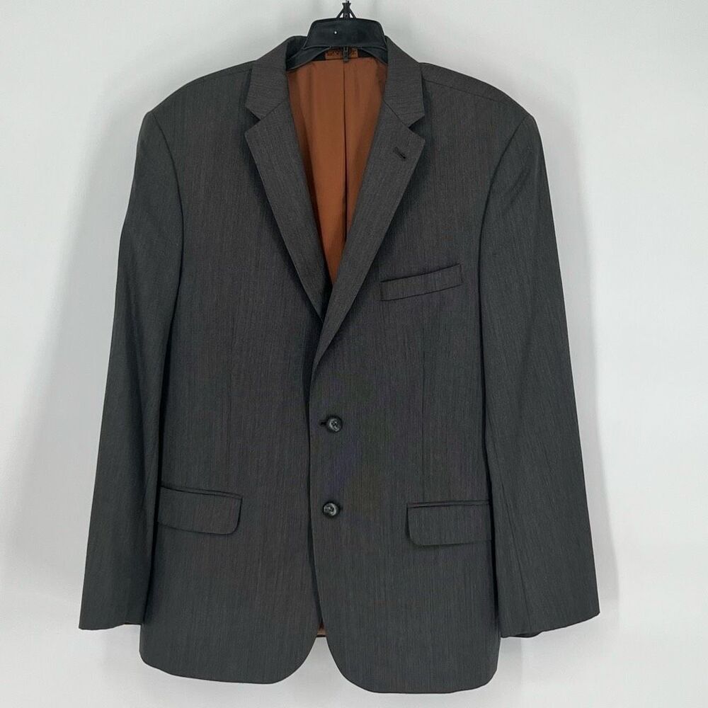 JOS A BANK Men’s Suit Jacket 42R Metropolitan Gray 2 Button Stripe Wool Slim Fit